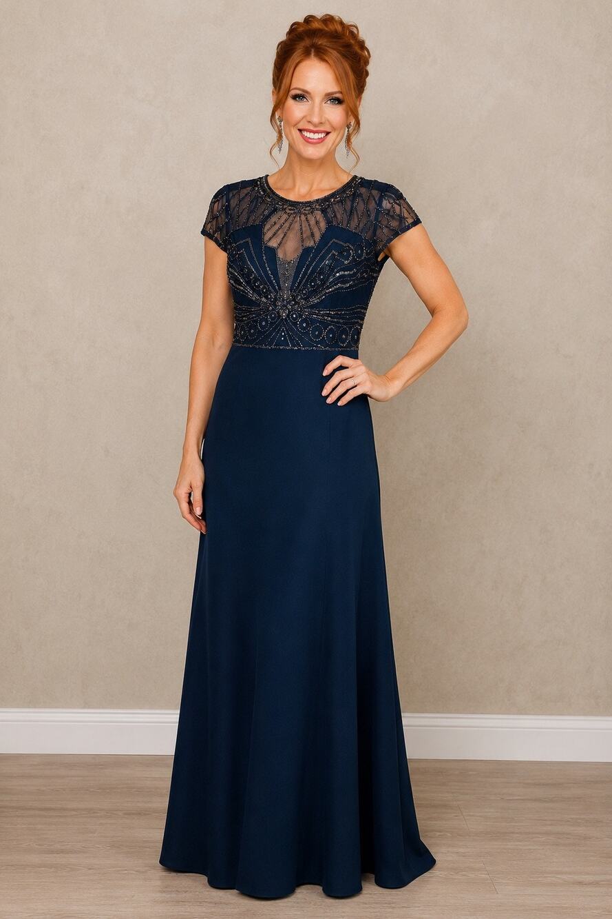 Adrianna Papell Navy Beaded Gown - Size 10P
